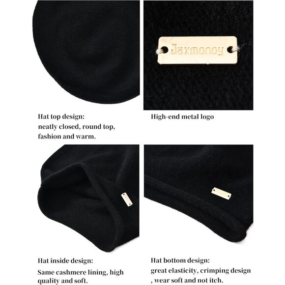 𝅺cashmere Slouchy Knit Beanie Hat for Women Black - Picture 4 of 6